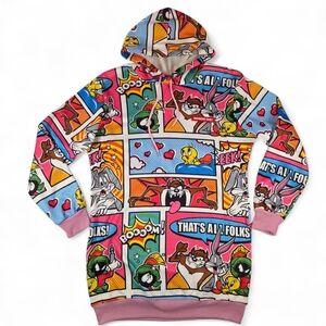 Looney Tunes Members Only Comic Print Hoodie Dress Medium Y2K Pop Art